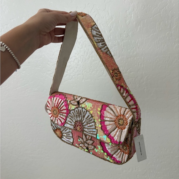 Lucy Handbags - Lucy Pink Floral Beaded Shoulder Bag